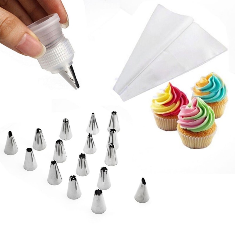 Piping Cream Pastry Bag + 6 Stainless Steel Nozzle Set Images